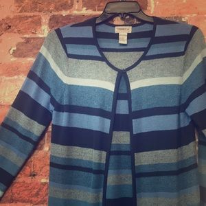 Long, blues and greys striped cardigan